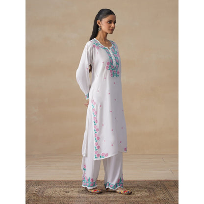 House of Chikankari White Rayon Chikankari Long Kurta with Pant