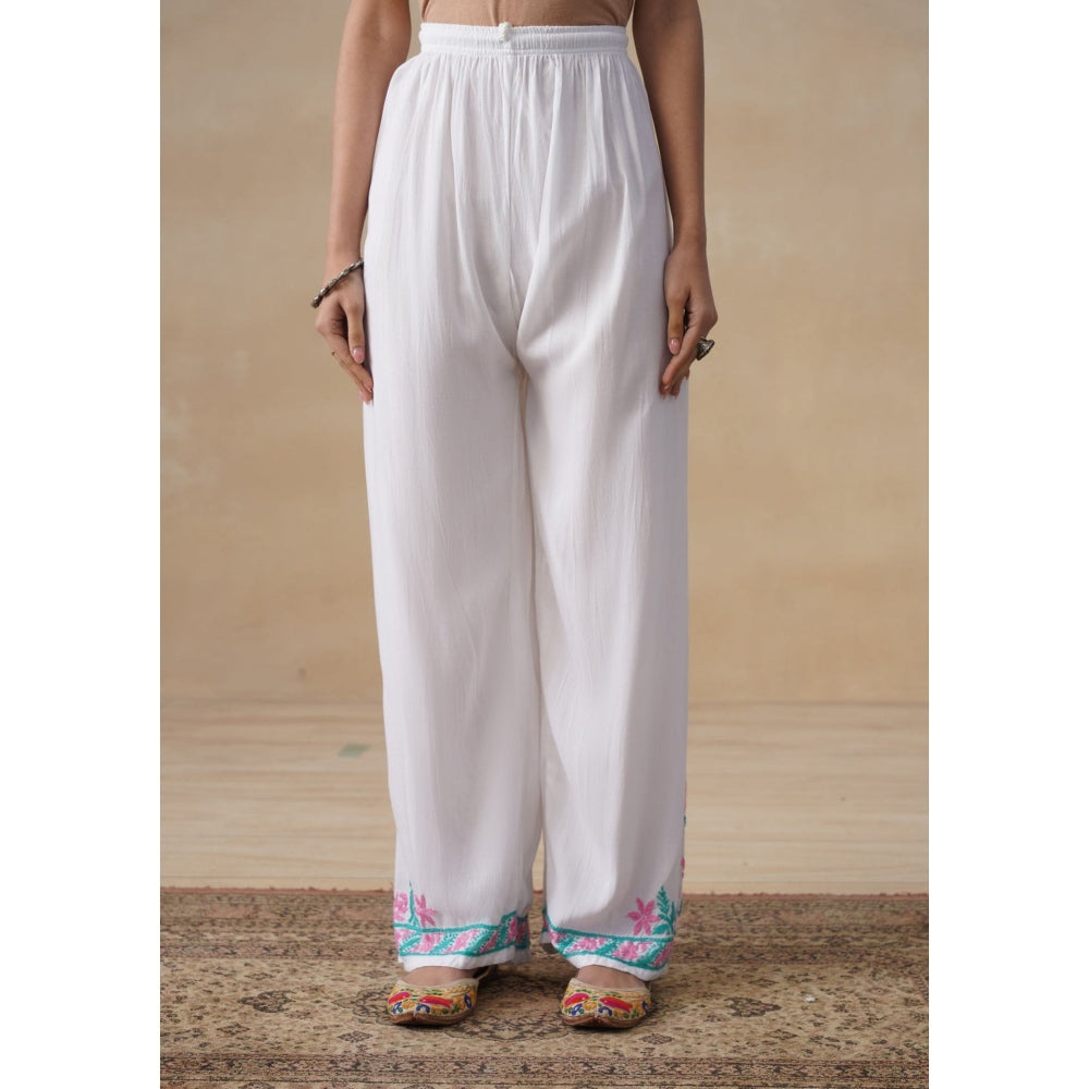 House of Chikankari White Rayon Chikankari Long Kurta with Pant