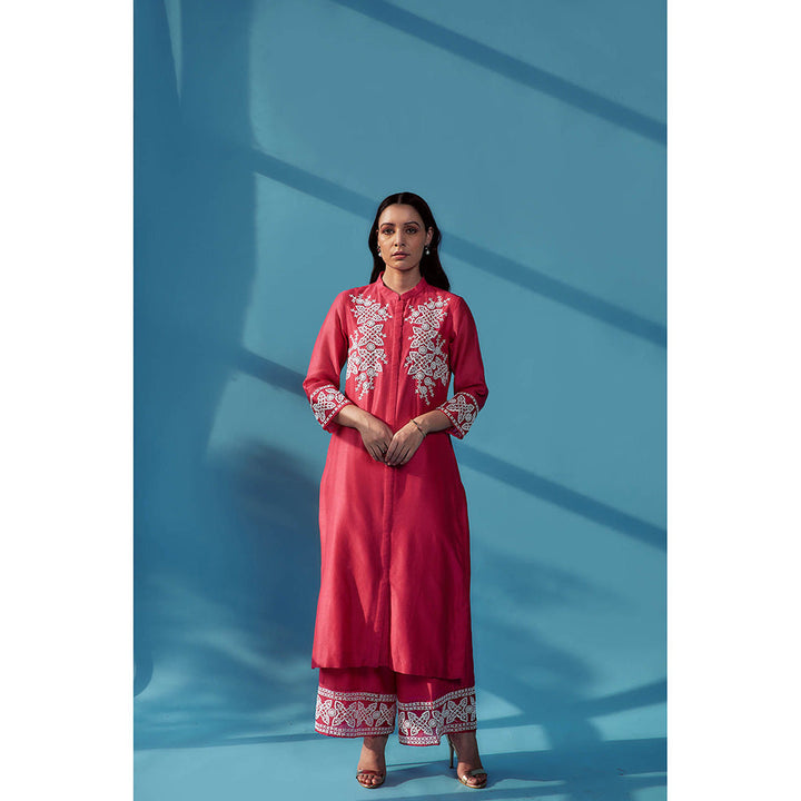 House of Pink Chanderi Embroidered & Embellished Kurta Palazzo & Dupatta (Set of 3)