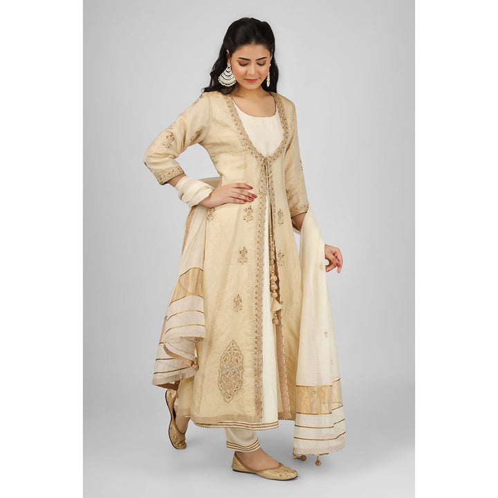 House of Supriya Embellished Chanderi Anarkali Kurta with Pant Jacket & Dupatta (Set of 4)