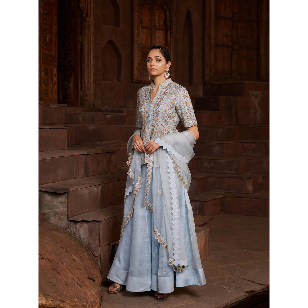 House of Supriya Powder Blue Embellished Kurta & Sharara with Dupatta (Set of 3)