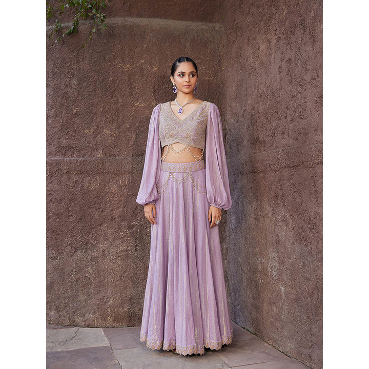 House of Supriya Lavender Embellished Shimmer Lehenga & Stitched Blouse (Set of 2)