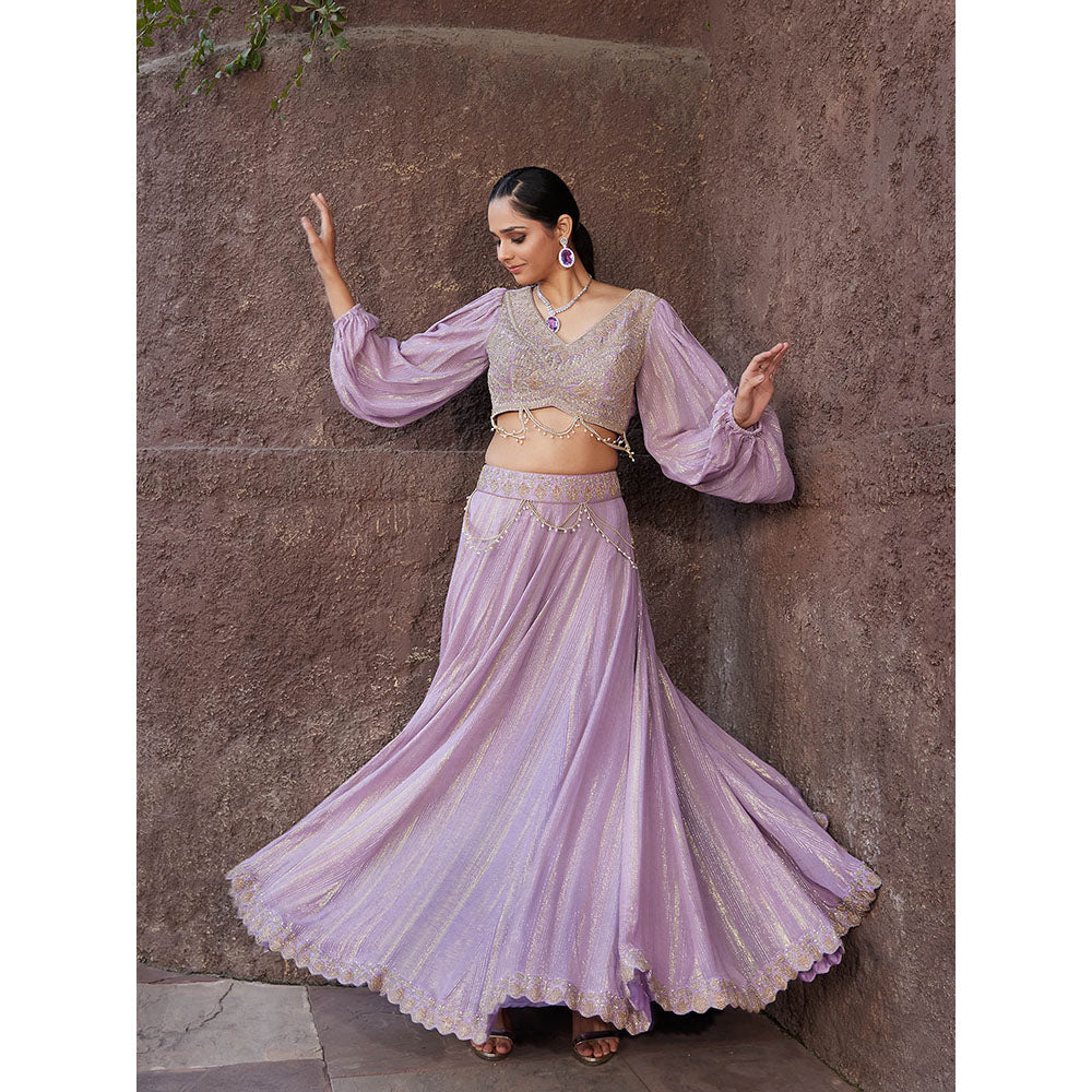 House of Supriya Lavender Embellished Shimmer Lehenga & Stitched Blouse (Set of 2)