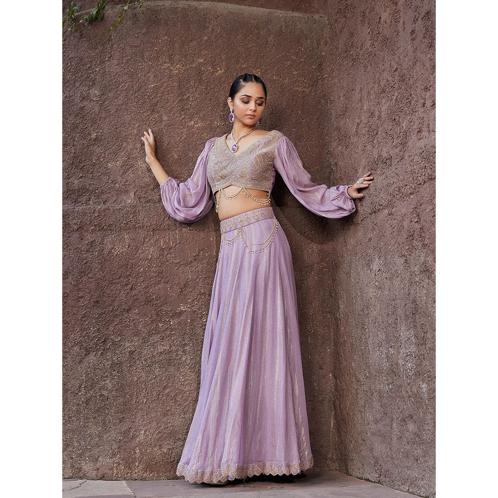 House of Supriya Lavender Embellished Shimmer Lehenga & Stitched Blouse (Set of 2)