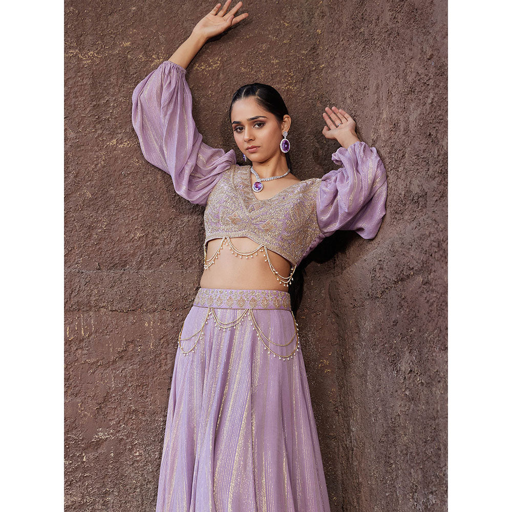 House of Supriya Lavender Embellished Shimmer Lehenga & Stitched Blouse (Set of 2)