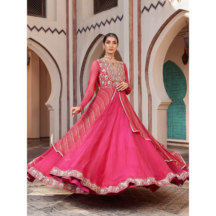 House of Supriya Red Embellished Raw Silk Gown