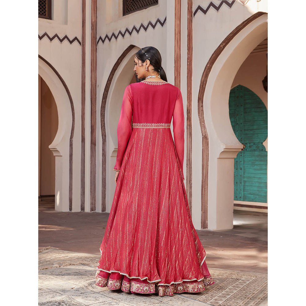 House of Supriya Red Embellished Raw Silk Gown