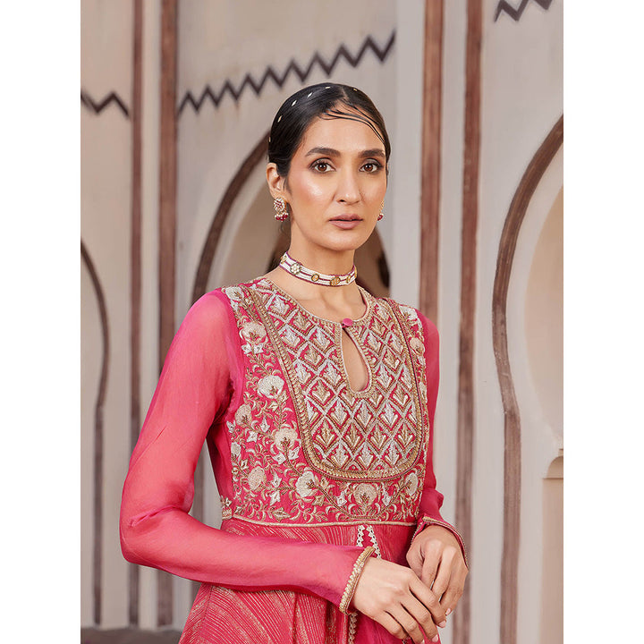 House of Supriya Red Embellished Raw Silk Gown