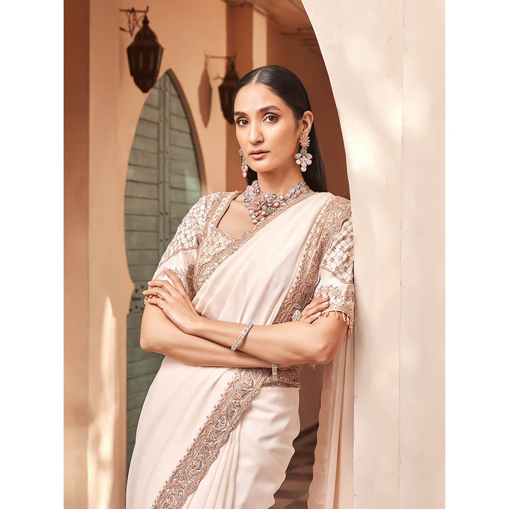 House of Supriya White Embellished Silk Georgette Saree with Stitched Blouse