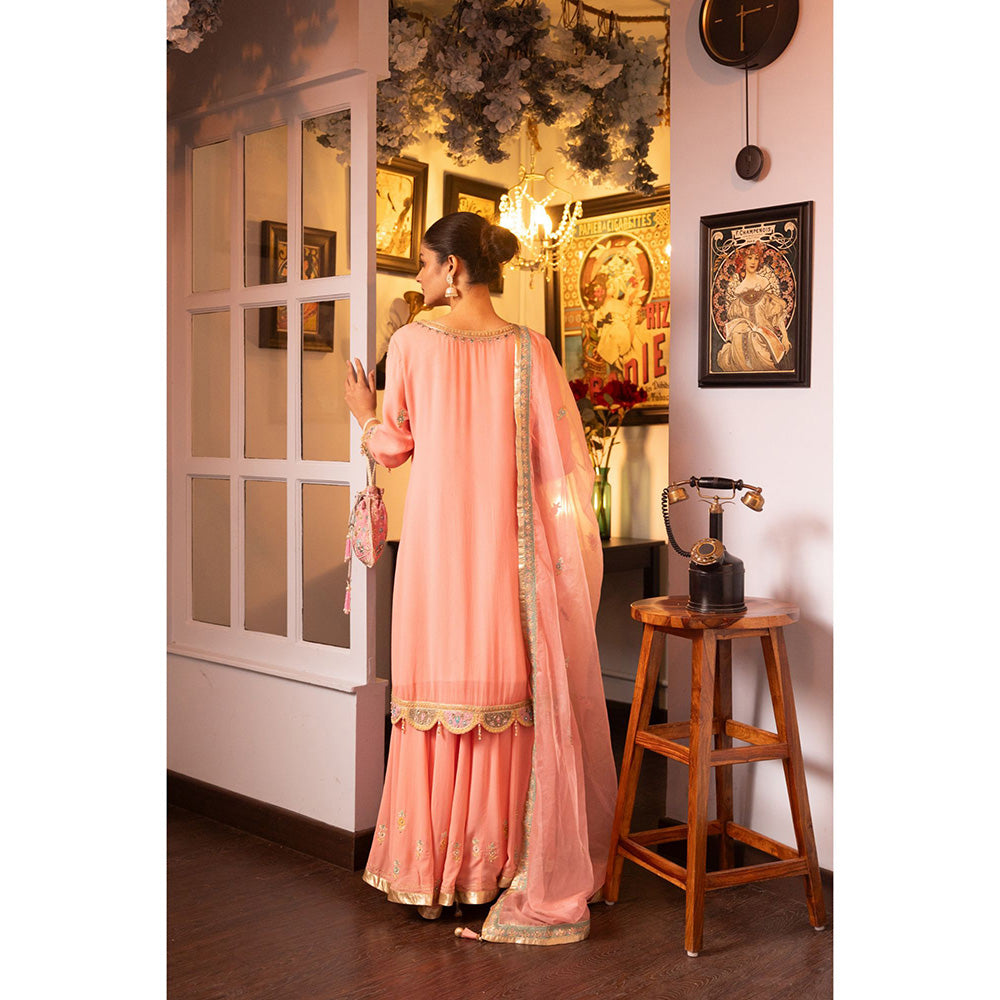 House of Supriya Pink Embroidered Silk Georgette Kurta & Sharara with Dupatta (Set of 3)