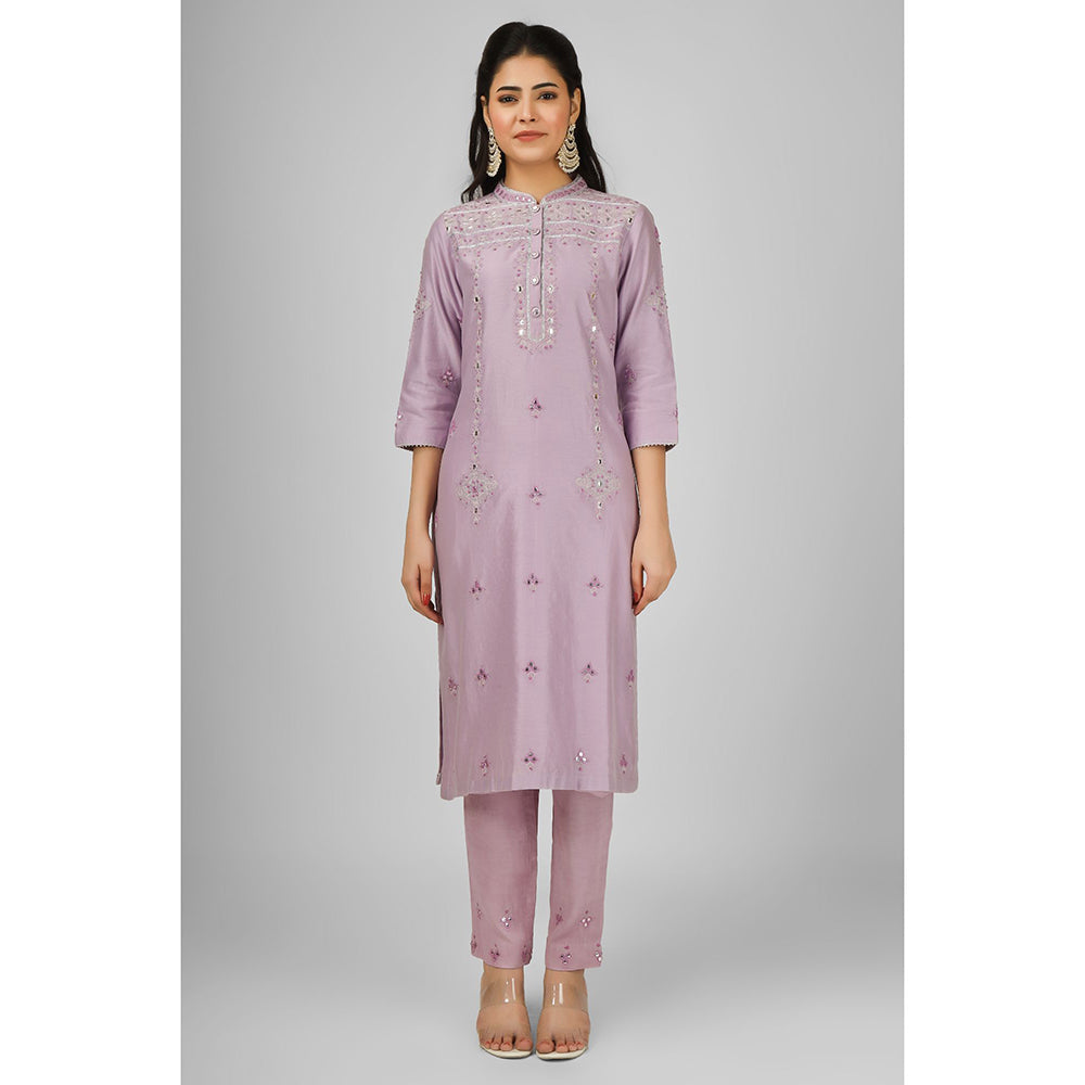 House of Supriya Purple Embroidered Silk Chanderi Kurta with Pant & Dupatta (Set of 3)