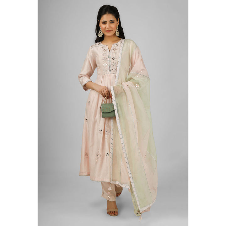 House of Supriya Peach Embroidered Silk Chanderi Kurta with Pant & Dupatta (Set of 3)