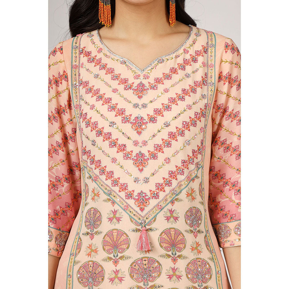 House of Supriya Printed Silk Georgette Peach Kurta with Pant & Dupatta (Set of 3)