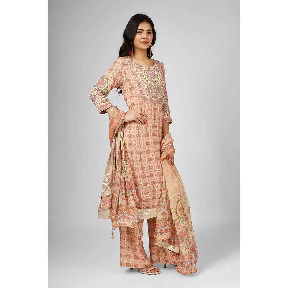 House of Supriya Printed Silk Georgette Stylised Peach Kurta with Pant & Dupatta (Set of 3)