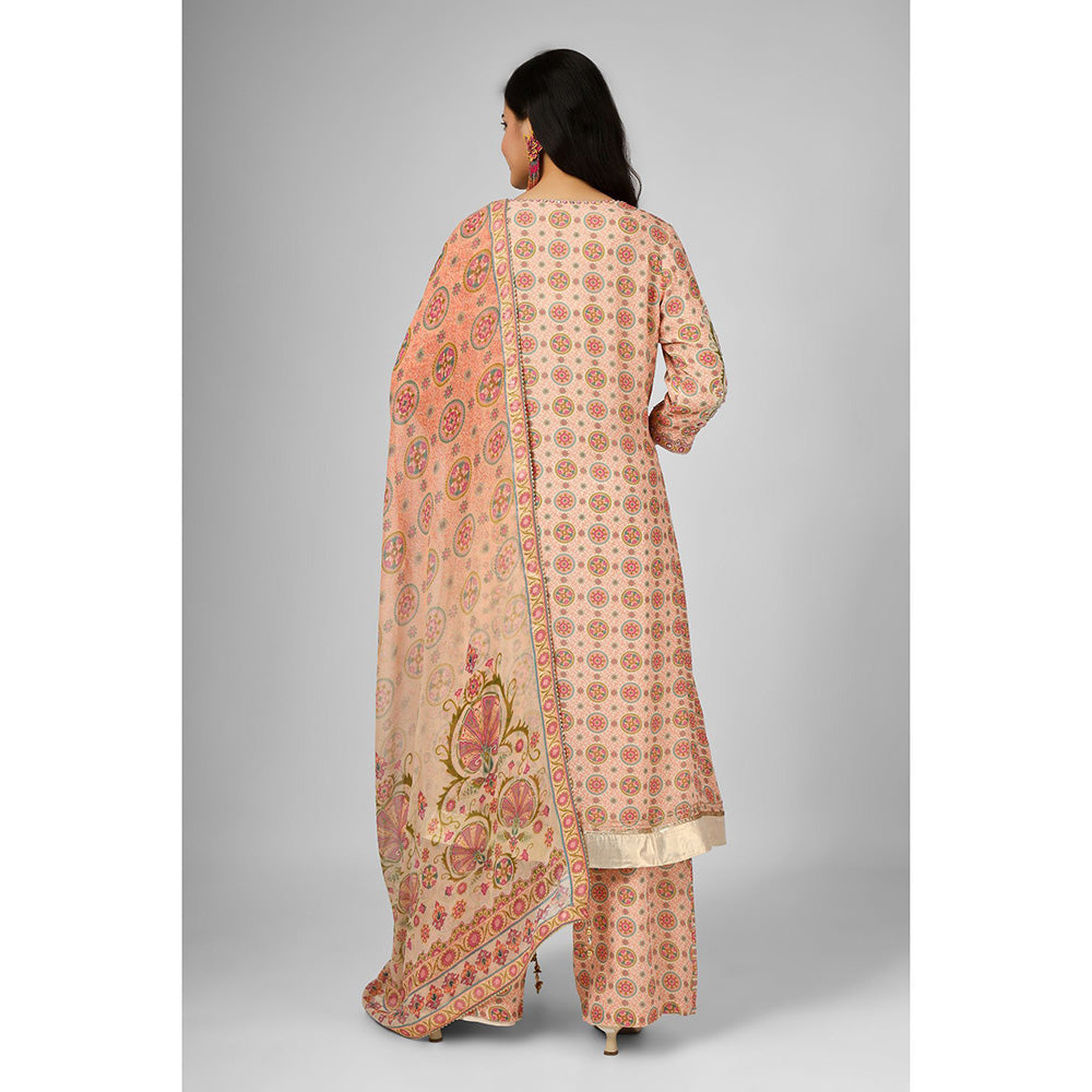 House of Supriya Printed Silk Georgette Stylised Peach Kurta with Pant & Dupatta (Set of 3)