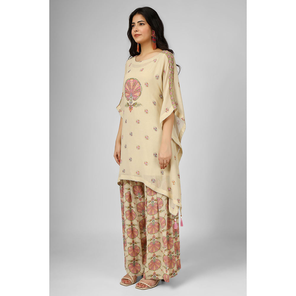 House of Supriya Printed Silk Georgette Cream Co-Ord (Set of 2)