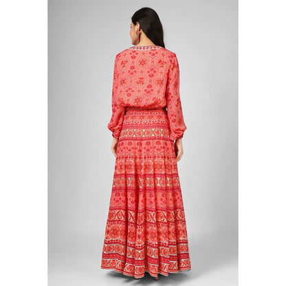 House of Supriya Printed Silk Georgette Red Co-Ord (Set of 2)