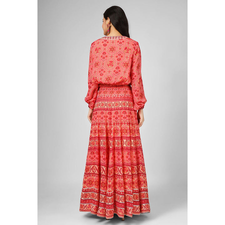 House of Supriya Printed Silk Georgette Red Co-Ord (Set of 2)