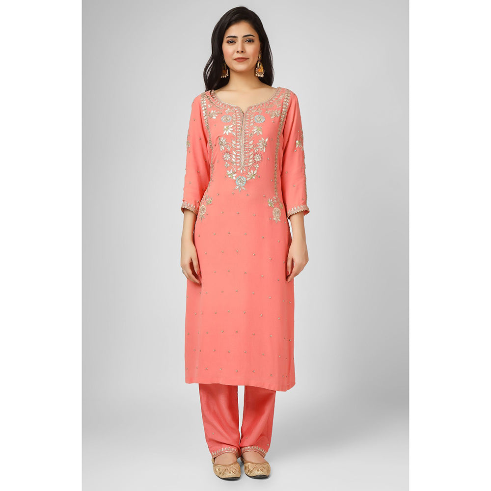 House of Supriya Orange Embroidered Georgette Kurta & Pant with Dupatta (Set of 3)