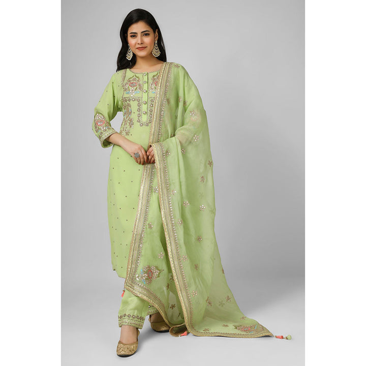 House of Supriya Lime Green Embroidered Georgette Kurta & Pant with Dupatta (Set of 3)