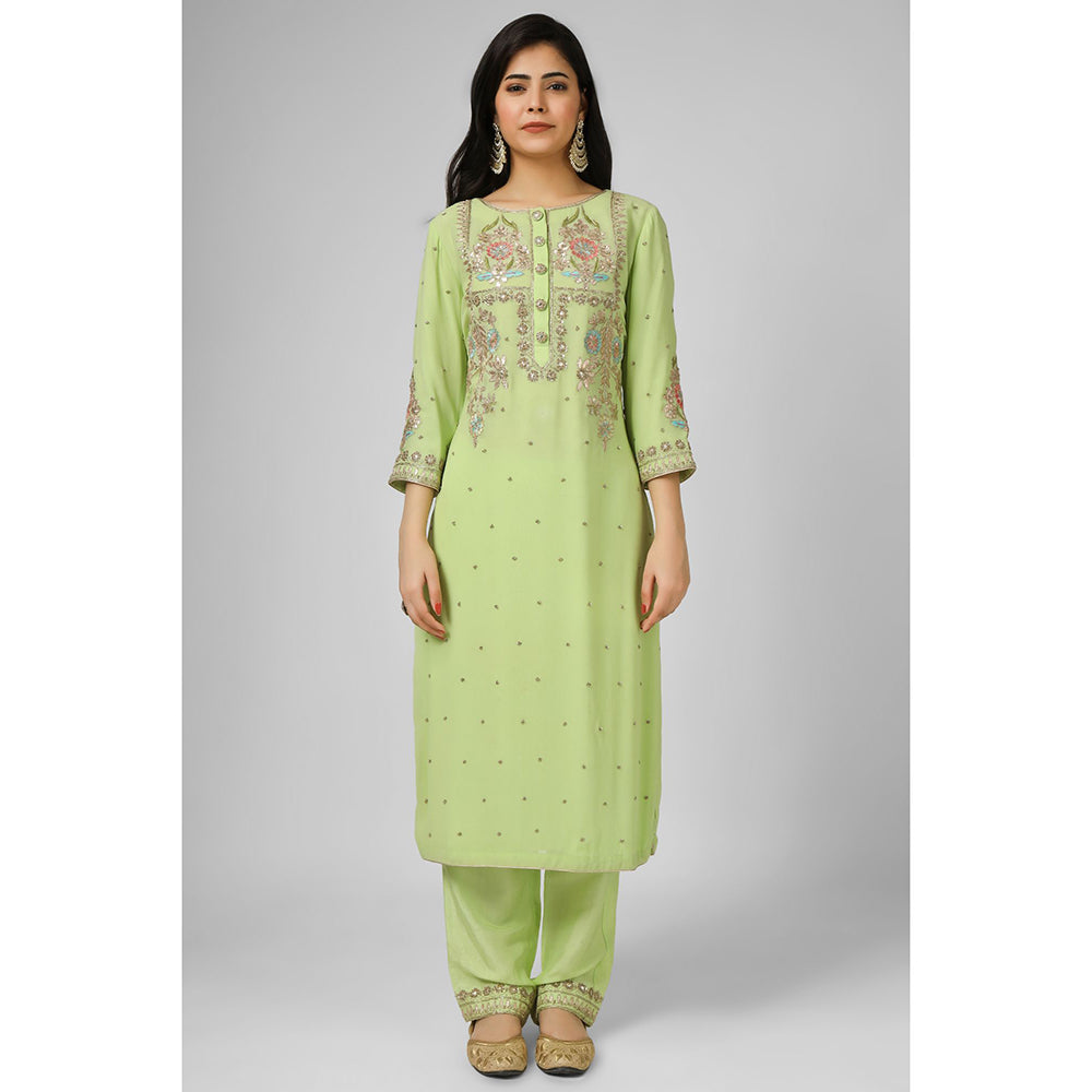 House of Supriya Lime Green Embroidered Georgette Kurta & Pant with Dupatta (Set of 3)