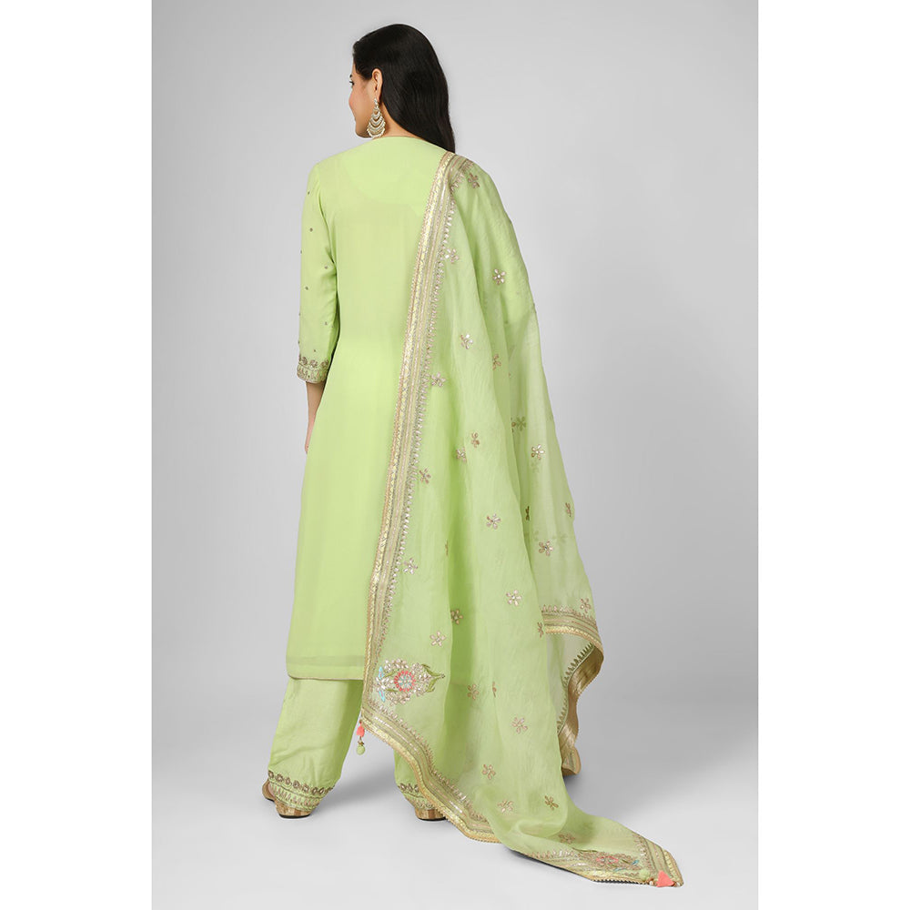 House of Supriya Lime Green Embroidered Georgette Kurta & Pant with Dupatta (Set of 3)