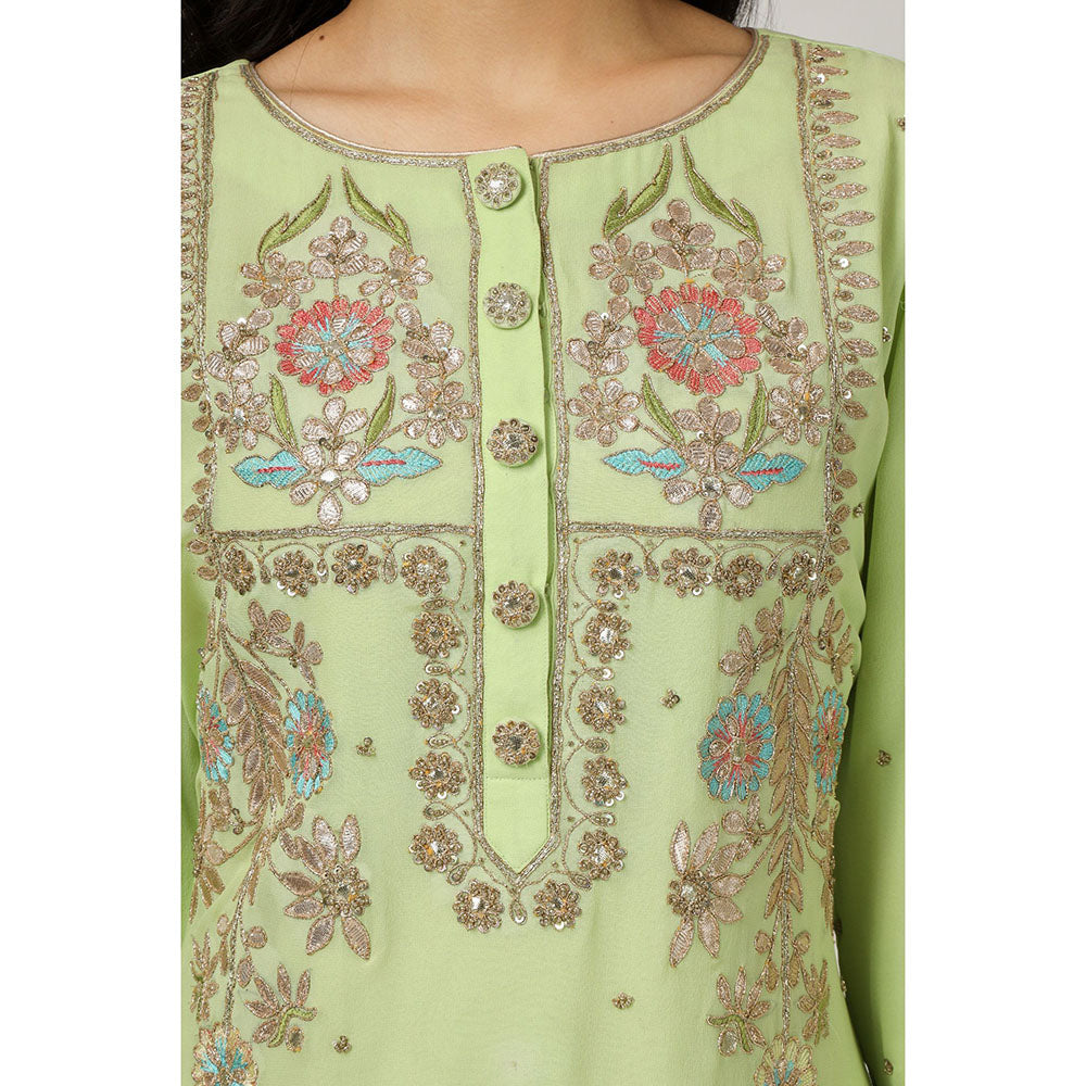 House of Supriya Lime Green Embroidered Georgette Kurta & Pant with Dupatta (Set of 3)