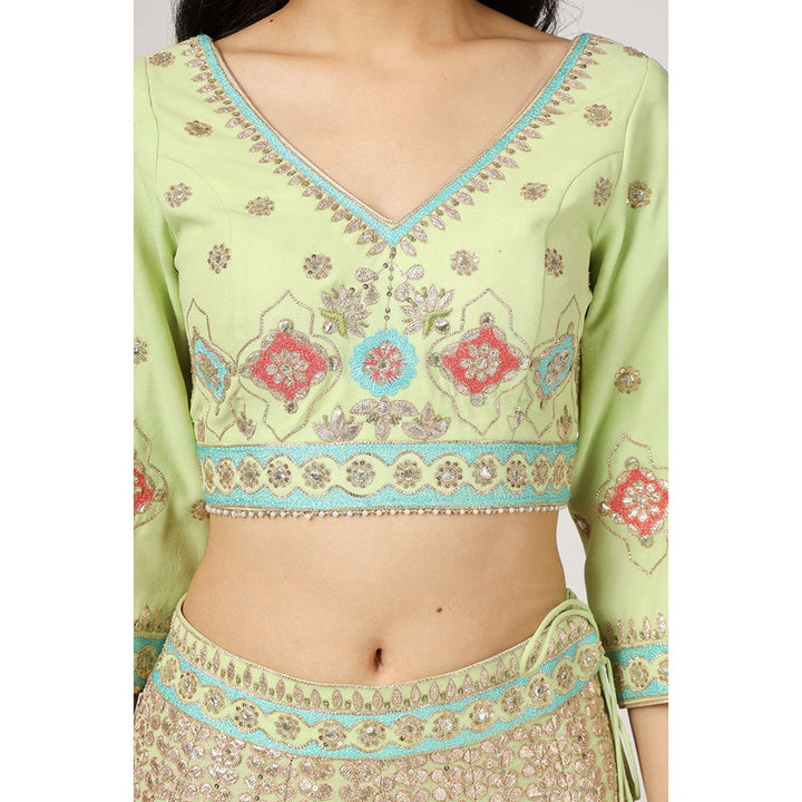 House of Supriya Lime Green Georgette Lehenga with Stitched Blouse & Dupatta (Set of 3)