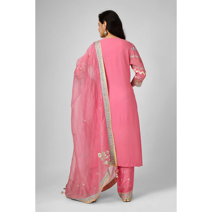 House of Supriya Pink Embroidered Georgette Kurta & Pant with Dupatta (Set of 3)