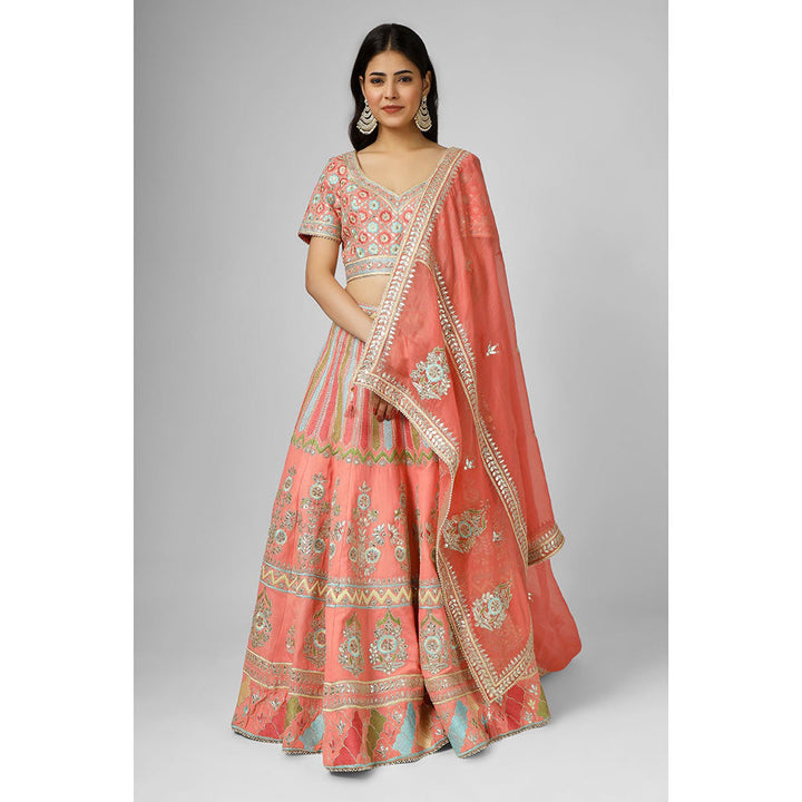 House of Supriya Orange Georgette Lehenga with Stitched Blouse & Dupatta (Set of 3)