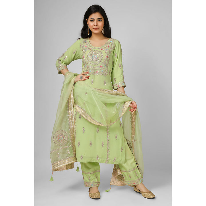 House of Supriya Lime Green Embroidered Georgette Kurta & Pant with Dupatta (Set of 3)