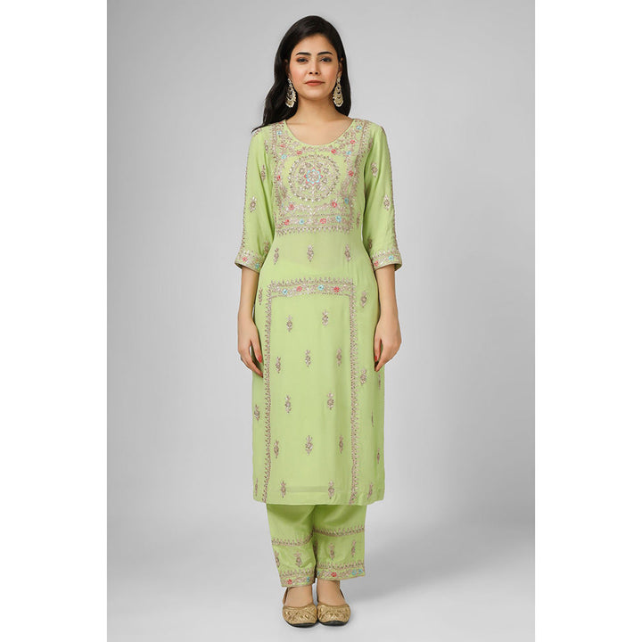 House of Supriya Lime Green Embroidered Georgette Kurta & Pant with Dupatta (Set of 3)