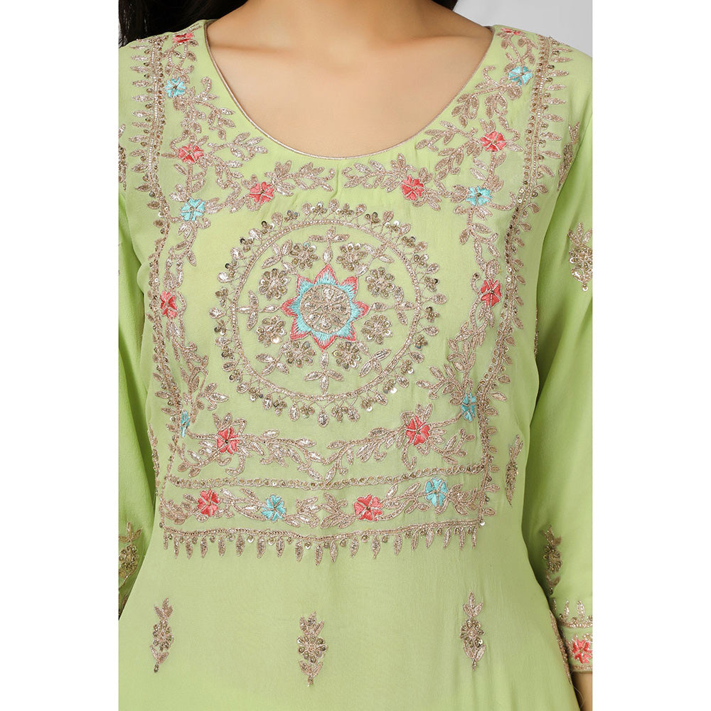 House of Supriya Lime Green Embroidered Georgette Kurta & Pant with Dupatta (Set of 3)