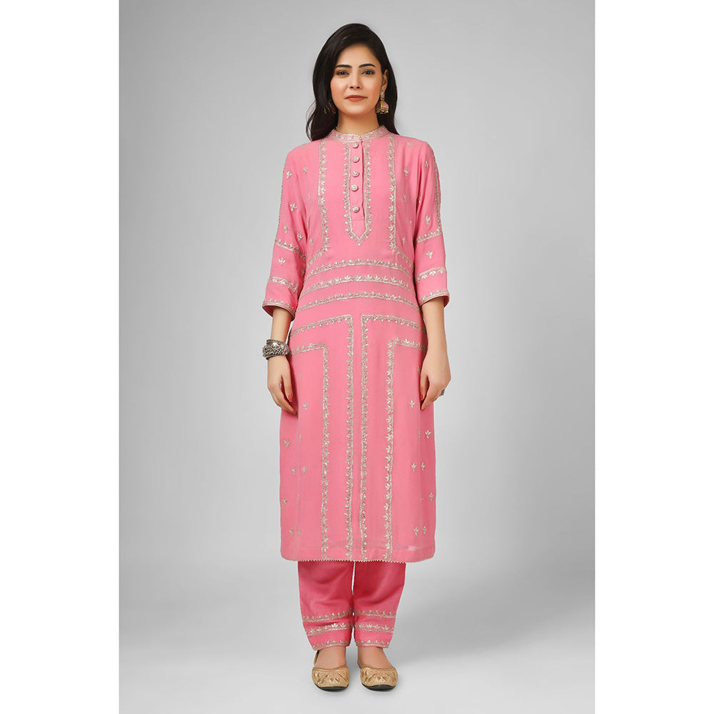 House of Supriya Pink Embroidered Georgette Kurta & Pant with Dupatta (Set of 3)