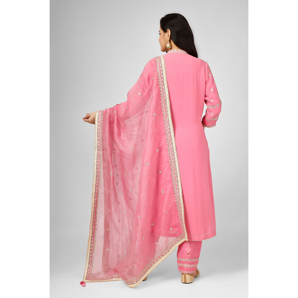 House of Supriya Pink Embroidered Georgette Kurta & Pant with Dupatta (Set of 3)