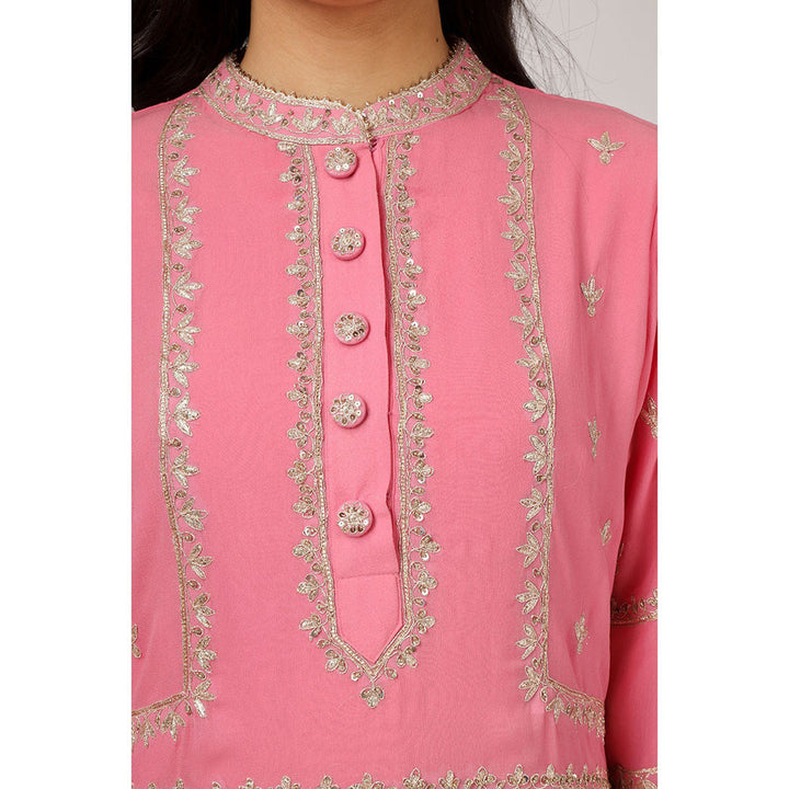 House of Supriya Pink Embroidered Georgette Kurta & Pant with Dupatta (Set of 3)