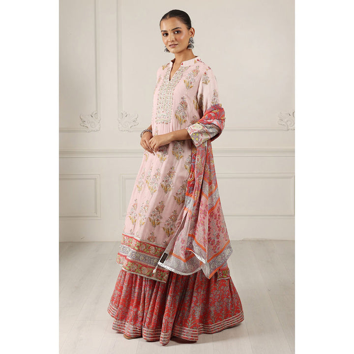 House of Supriya Printed Silk Georgette Pink Kurta with Sharara & Dupatta (Set of 3)