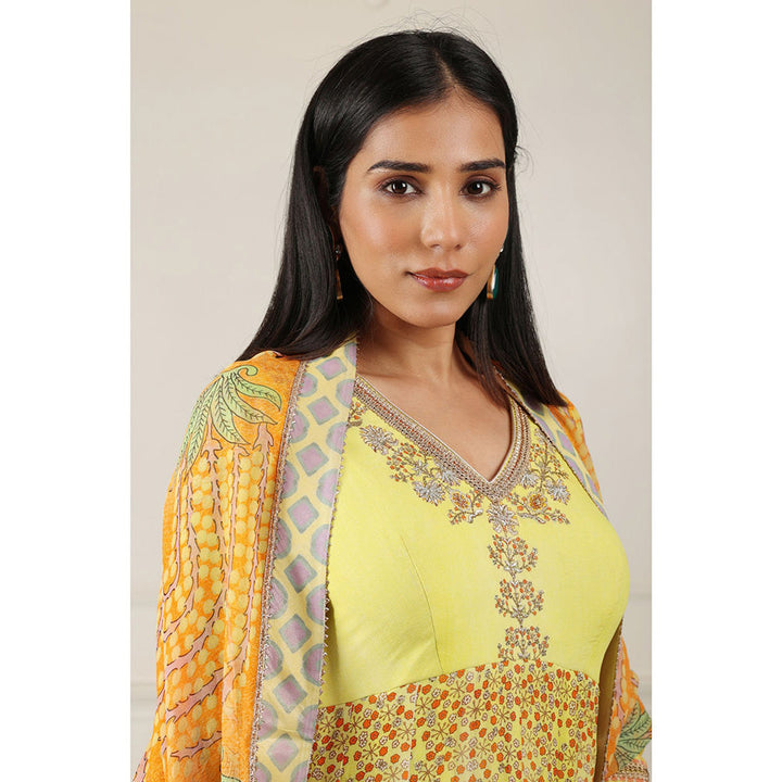 House of Supriya Printed Silk Georgette Yellow Anarkali Kurta with Pant & Dupatta (Set of 3)