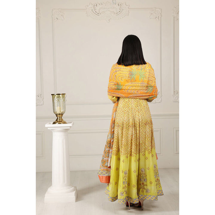 House of Supriya Printed Silk Georgette Yellow Anarkali Kurta with Pant & Dupatta (Set of 3)