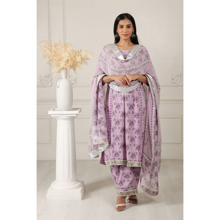 House of Supriya Printed Silk Georgette Lavender Kurta with Pant & Dupatta (Set of 3)