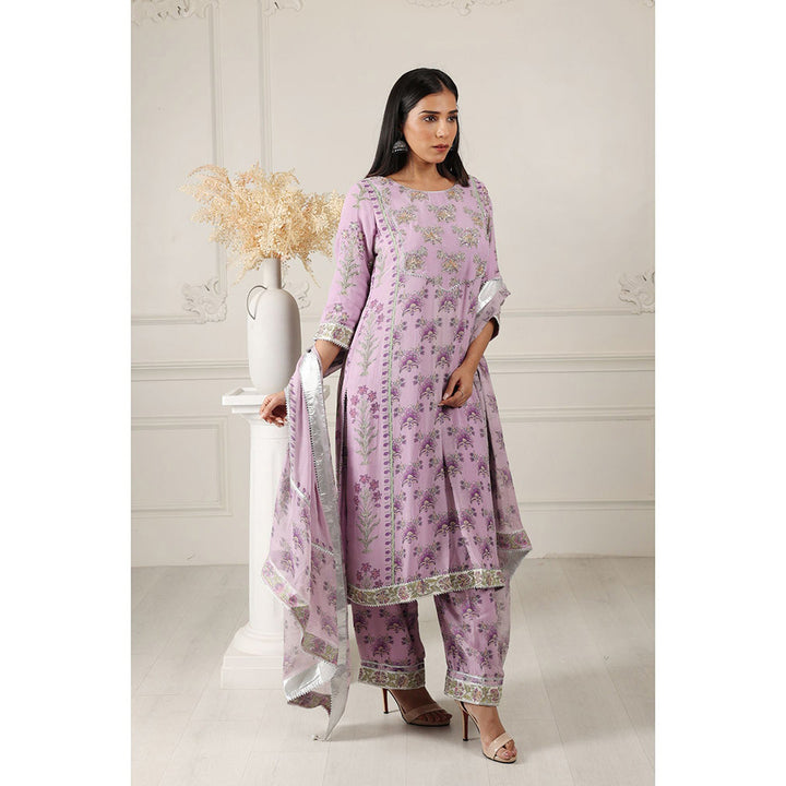 House of Supriya Printed Silk Georgette Lavender Kurta with Pant & Dupatta (Set of 3)