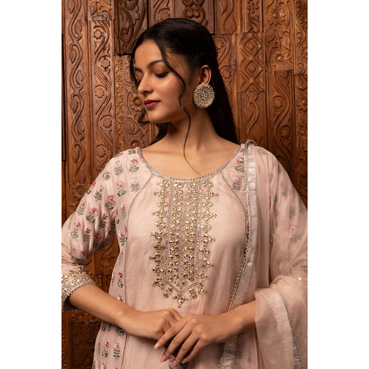 House of Supriya Light Pink Embroidered Chanderi Kurta & Sharara with Dupatta (Set of 3)