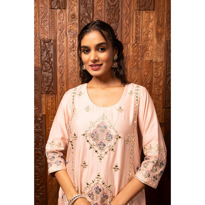 House of Supriya Light Pink Embroidered Silk Chanderi Kurta & Pant with Dupatta (Set of 3)