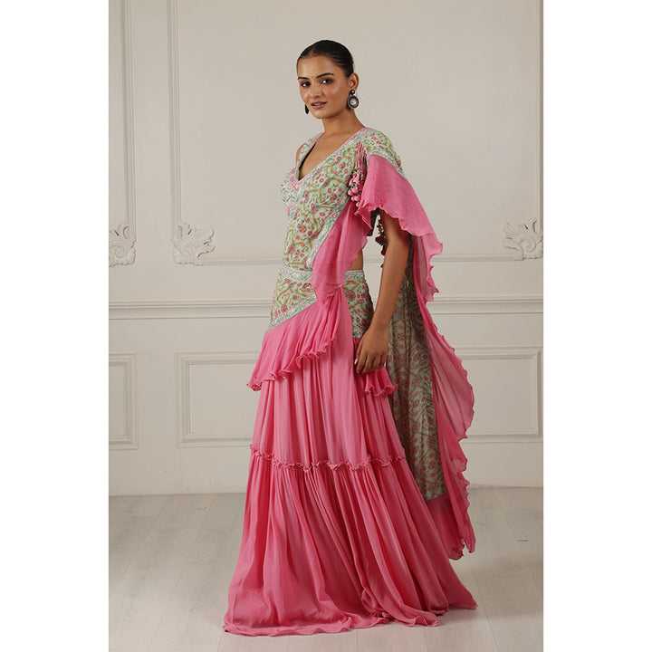 House of Supriya Silk Georgette Pink Saree with Stitched Blouse