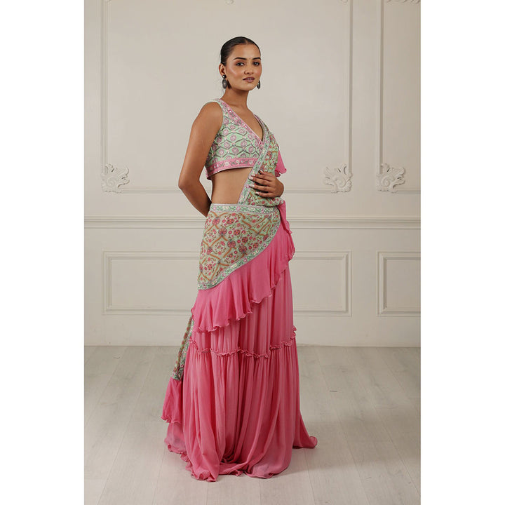 House of Supriya Silk Georgette Pink Saree with Stitched Blouse