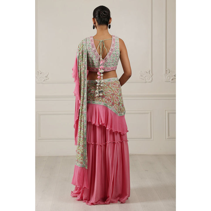 House of Supriya Silk Georgette Pink Saree with Stitched Blouse