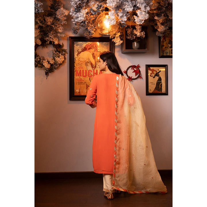 House of Supriya Orange Embellished Kurta with Pant & Dupatta (Set of 3)