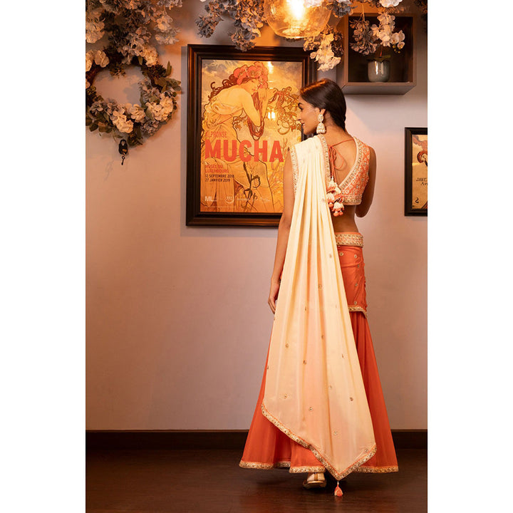 House of Supriya Orange Embellished Drape Saree with Stitched Blouse