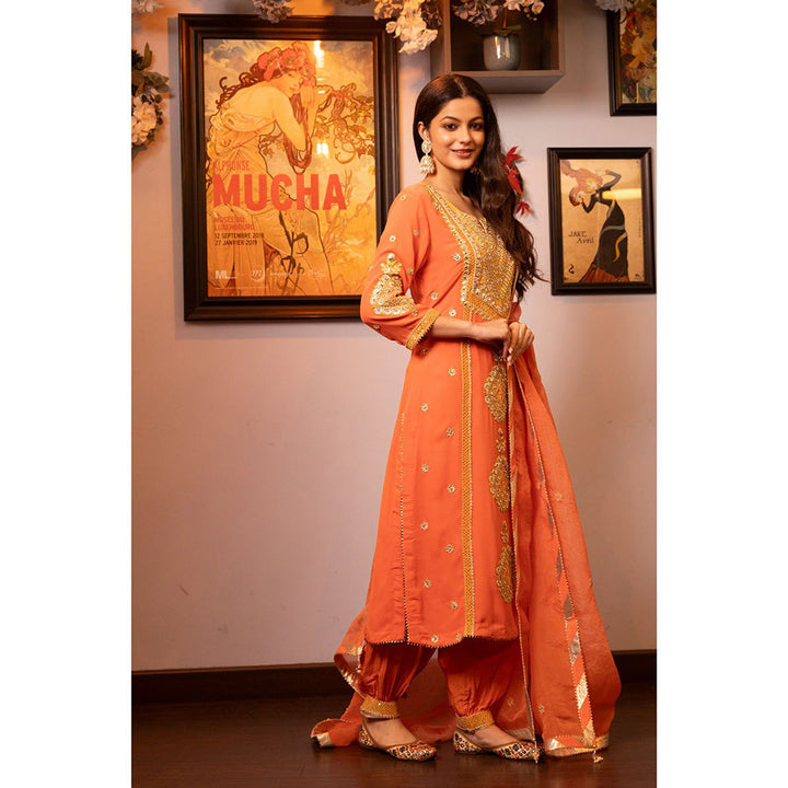 House of Supriya Orange Embroidered Kurta & Pant with Dupatta (Set of 3)