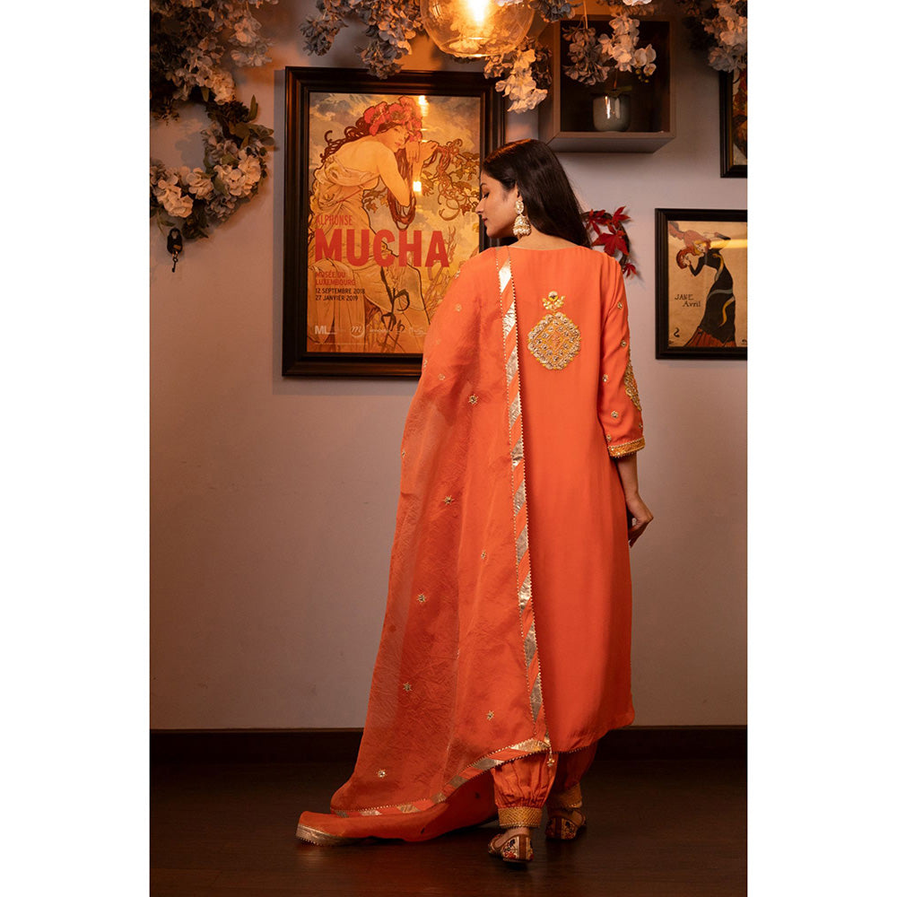 House of Supriya Orange Embroidered Kurta & Pant with Dupatta (Set of 3)